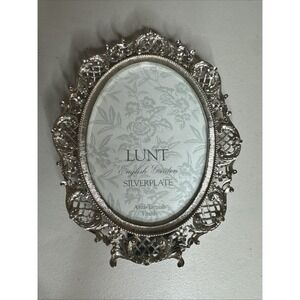 Vintage Lunt Silver Plate Oval Photo Picture Frame Easel Back Ornate  3.5" X 5.5